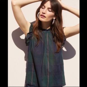 Anthropologie Isabella Sinclair Plaid Ruffle-Sleeve Top – Size S